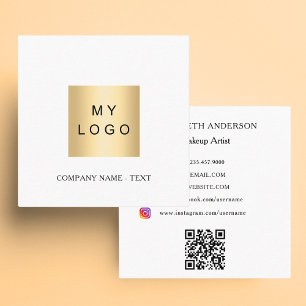 Logo QR code social media white premium Square Business Card