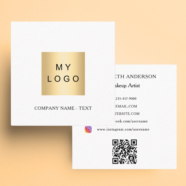 Logo QR code social media white premium Square Business Card (Creator Uploaded)