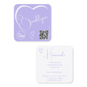 Logo QR Code Template Calligraphy Lilac Heart Square Business Card