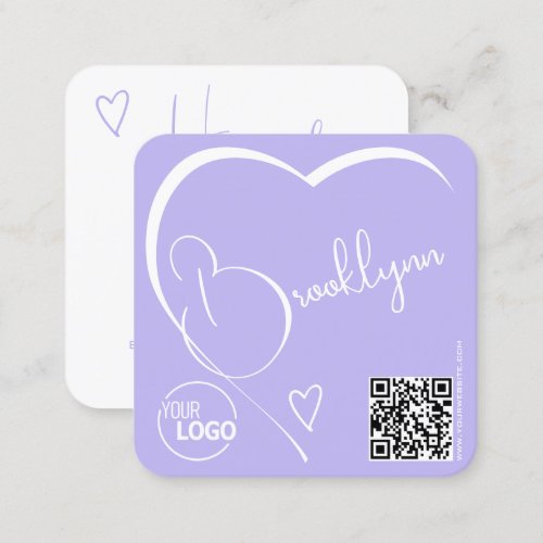 Logo QR Code Template Calligraphy Lilac Heart Square Business Card