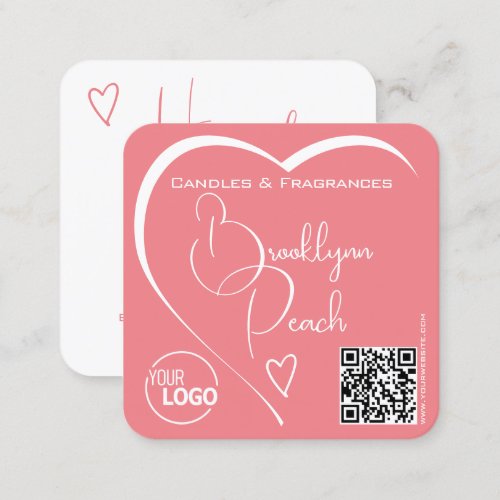 Logo QR Code Template Calligraphy Pink Blush Heart Square Business Card