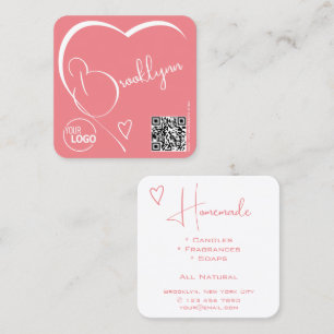 Logo QR Code Template Calligraphy Pink Blush Heart Square Business Card