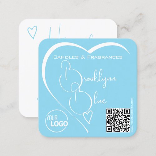 Logo QR Code Template Calligraphy Sky Blue Heart Square Business Card