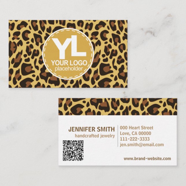 Logo QR Code Template Leopard Print Rockabilly  Business Card (Front/Back)