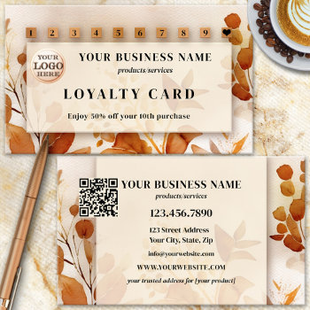 Logo Qr Code Terra Cotta Watercolor Floral Loyalty Card by sunnysites at Zazzle