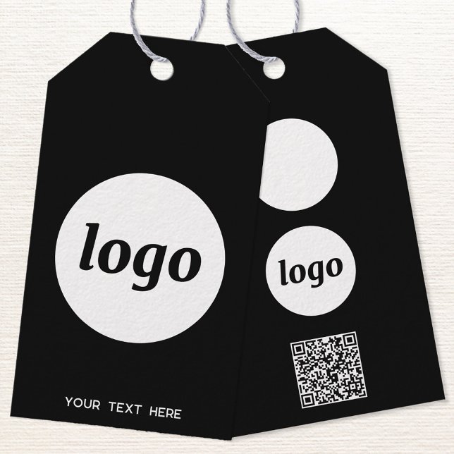 Logo QR Code Text Business Product Price Label Tag (Logo with QR code and custom text business promotional black product or price tags)