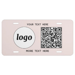 Logo QR Code Text Business Promotional Blush Pink License Plate