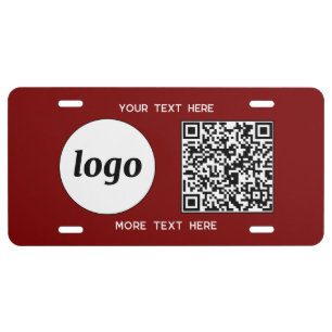 Logo QR Code Text Business Promotional Burgundy License Plate