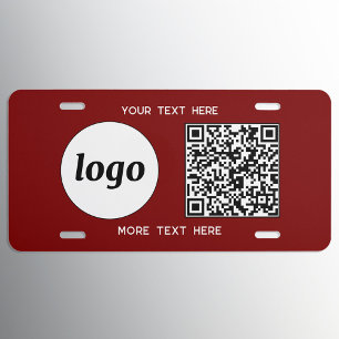Logo QR Code Text Business Promotional Burgundy License Plate