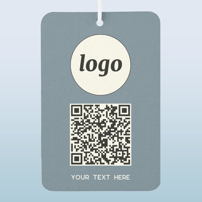 Logo QR Code Text Business Promotional Dusty Blue Air Freshener (Simple logo QR code custom text business branding promotional car motor vehicle air freshener)