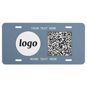 Logo QR Code Text Business Promotional Dusty Blue License Plate
