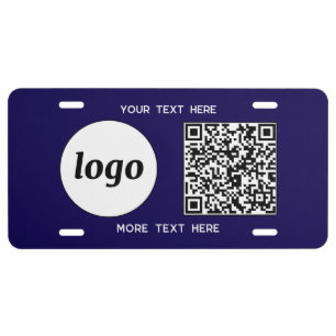 Logo QR Code Text Business Promotional Navy Blue License Plate