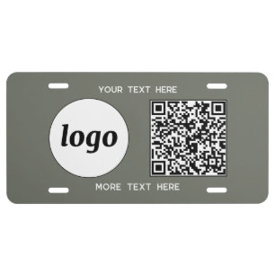 Logo QR Code Text Business Promotional Sage Green License Plate