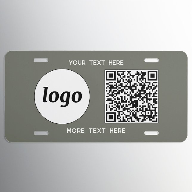 Logo QR Code Text Business Promotional Sage Green License Plate (Simple logo QR code with custom text business branding promotional license plate cover sage green)