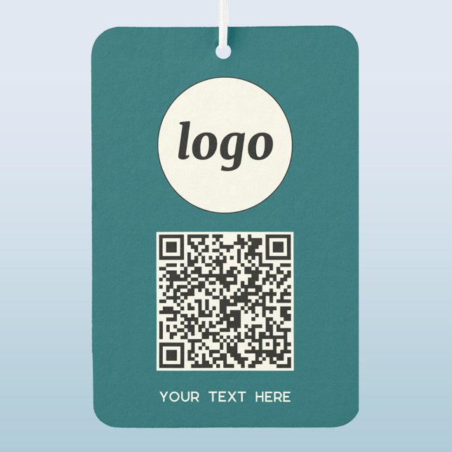 Logo QR Code Text Business Promotional Teal Green Air Freshener (Simple logo QR code custom text business branding promotional car motor vehicle air freshener)