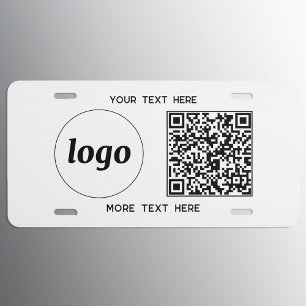 Logo QR Code Text Business Promotional White License Plate