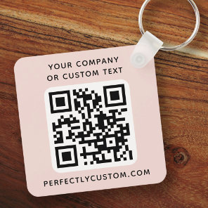 Logo, QR code text double sided light blush pink Keychain