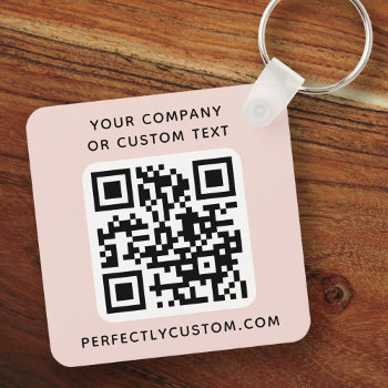 Logo  Qr Code Text Double Sided Light Blush Pink Keychain by TheStationeryShop at Zazzle