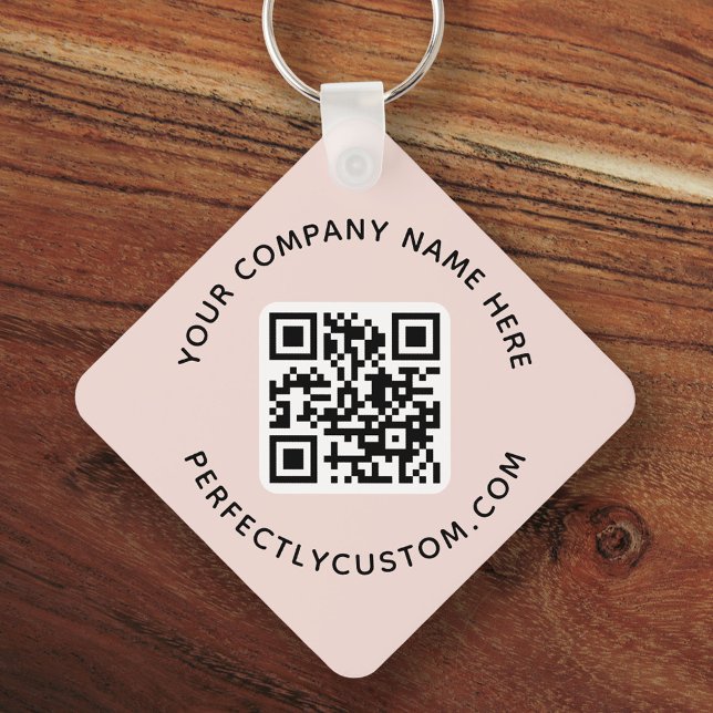 Logo, QR code text double sided light blush pink Keychain (Creator Uploaded)