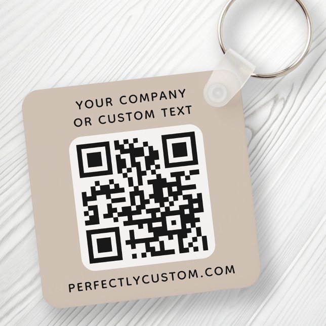 Logo, QR code text double sided light mocha brown Keychain (Creator Uploaded)