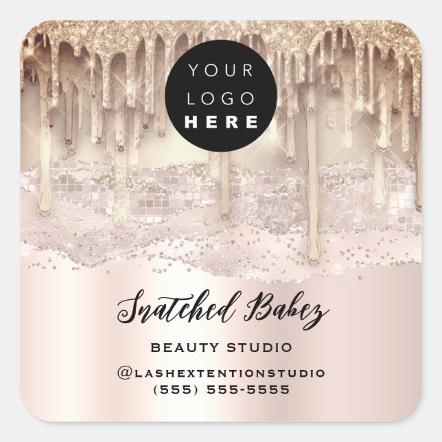 Logo QR Code Thank You Strokes Pink Glitter Drips  Square Sticker (Front)