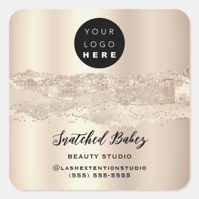 Logo QR Code Thank You Strokes Rose Glitter Square Square Sticker (Front)