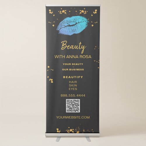  LOGO QR Expo TURQUOISE LIPS Shop Store Gold  Retractable Banner