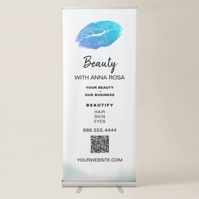 *~* LOGO QR ExpoTURQUOISE LIPS Store Shop Retracta Retractable Banner (Front)
