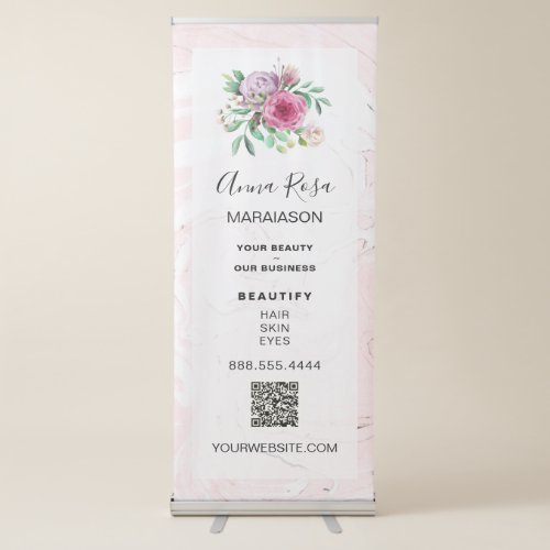  LOGO QR Floral Blush Pink White Store Shop Retractable Banner