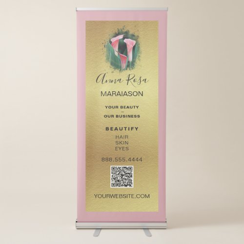  LOGO QR Floral CALLA Gold Foil  Store Shop Ret Retractable Banner