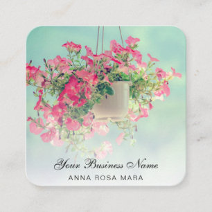 *~* Logo QR Floral Flower Hanging Blue Petunia Pot Square Business Card