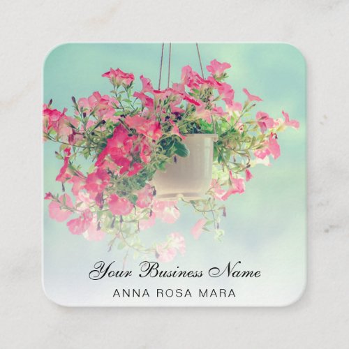  Logo QR Floral Flower Hanging Blue Petunia Pot Square Business Card