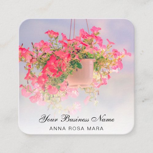  Logo QR Floral Flower Hanging Pink Petunia Pot Square Business Card