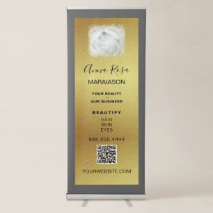 *~* LOGO QR Floral ROSE Gold Foil Shop Store Retractable Banner