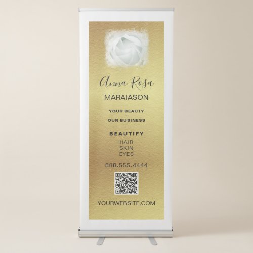  LOGO QR Floral ROSE Gold Foil  Store Shop Retractable Banner