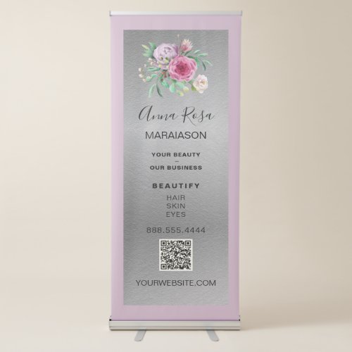  LOGO QR Floral ROSE SILVER Foil  Store Shop  Retractable Banner