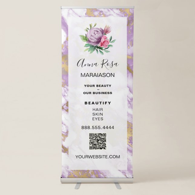 *~* LOGO QR Lavender Gold  Marble Store Shop  Retr Retractable Banner (Front)