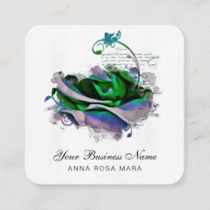 *~ Logo QR Lavender - Teal Rose Floral Flower Square Business Card