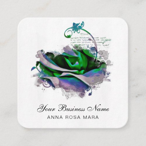  Logo QR Lavender Teal Rose Floral Flower Square Business Card