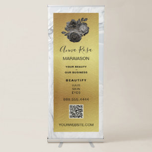 *~* LOGO QR Marble Floral Gold Foil Store Shop Retractable Banner