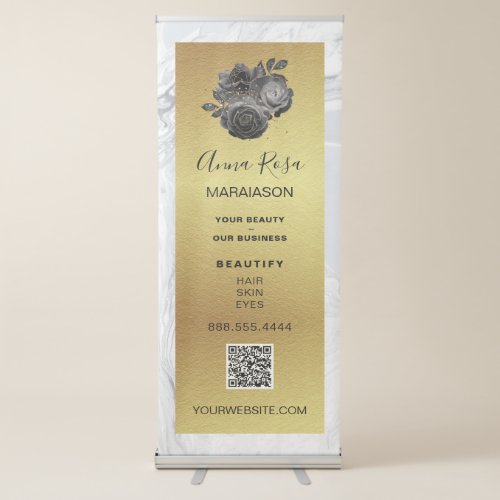  LOGO QR Marble Floral Gold Foil  Store Shop Retractable Banner