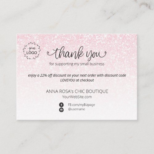 *~* Logo QR  Ombre Glitter Thank You Branding Enclosure Card