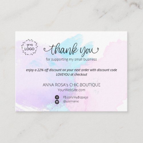 *~* Logo QR  . PASTEL Abstract Thank You Branding  Enclosure Card