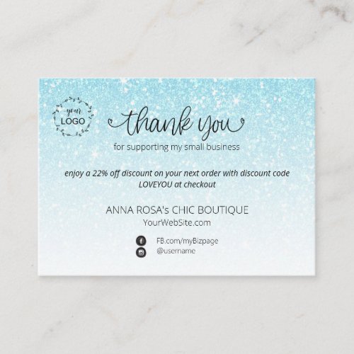 *~* Logo QR  Pastel Glitter Thank You Branding Enclosure Card