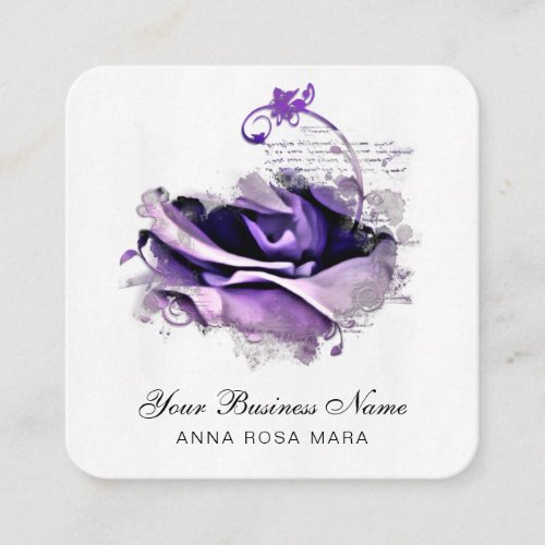  Logo QR Purple Lavender Rose Floral Flower Square Business Card