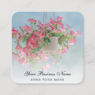 *~* Logo QR Rose Floral Flower Hanging Petunia Pot Square Business Card