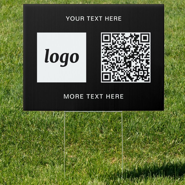 Logo QR Text Promotional Business Black and White Sign (Simple logo with custom text and QR code business branding promotional outdoor yard sign)