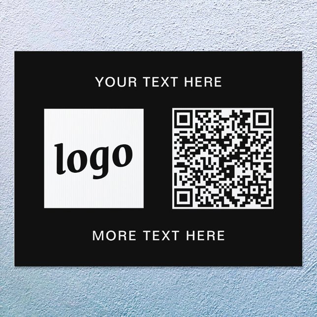 Logo QR Text Promotional Business Black Sign (Logo with QR code and custom text promotional business indoor or outdoor sign)