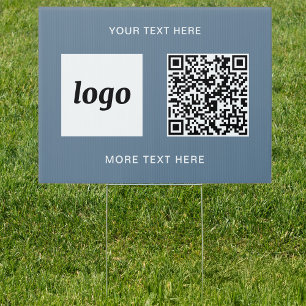 Logo QR Text Promotional Business Dusty Blue Gray Sign