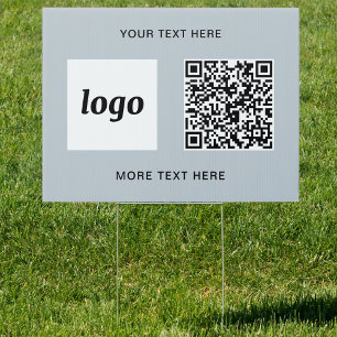 Logo QR Text Promotional Business Light Dusty Blue Sign